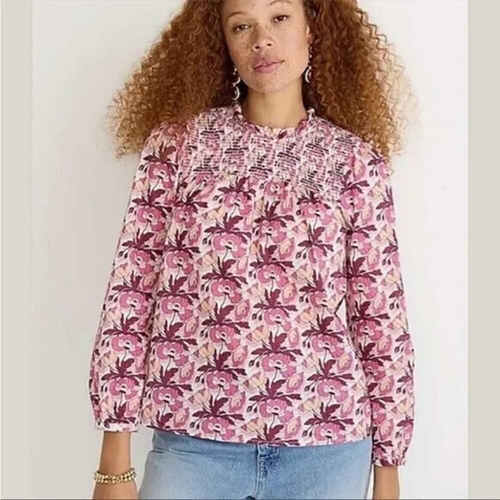 J. CREW Smocked Button-Back Top in Liberty Butterfield Poppy #BL654 - Picture 2 of 12